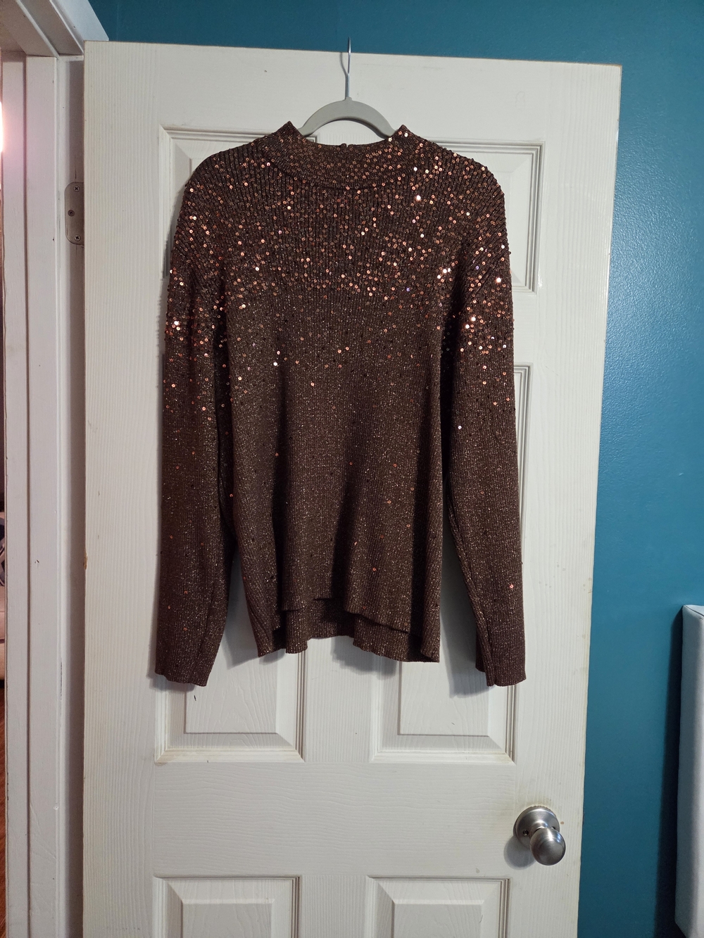 Once Again Sequin Ribbed Mock Neck Long Sleeve Sweater
